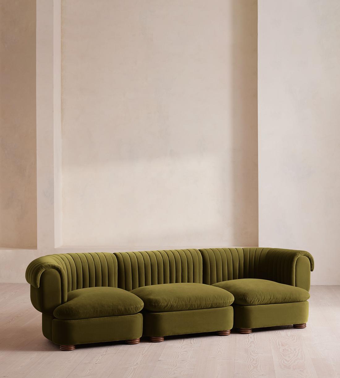 Rava Modular Sofa - Four Seater - Velvet - Olive - Listing - Image 2