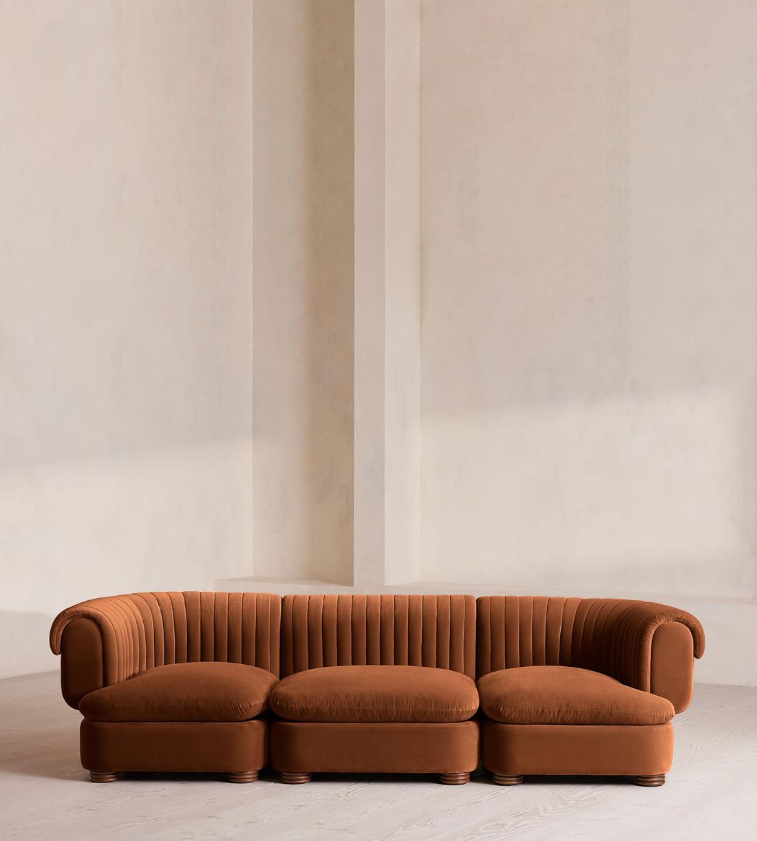 Rava Sectional Sofa - Four Seater - Velvet - Cinnamon - US - Listing - Image 1