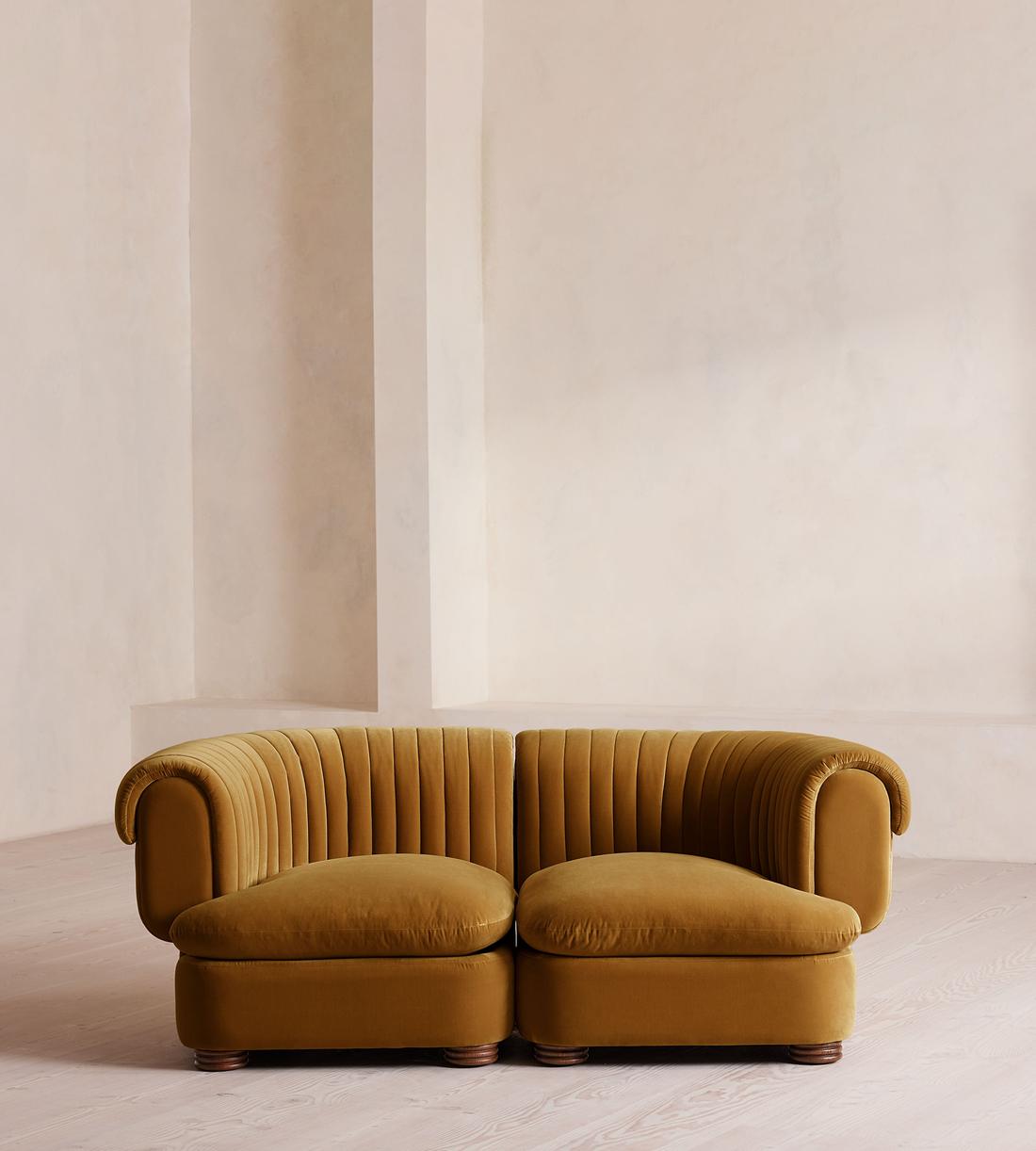 Rava Sectional Sofa - Three Seater - Velvet - Mustard - US - Listing - Image 1