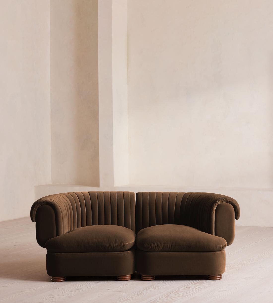 Rava Sectional Sofa - Three Seater - Velvet - Chocolate - US - Listing - Image 1