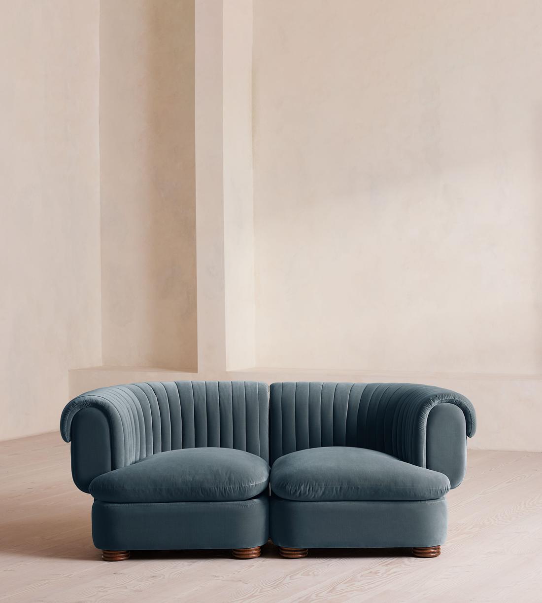 Rava Modular Sofa - Three Seater - Velvet - Grey Blue - Listing - Image 1