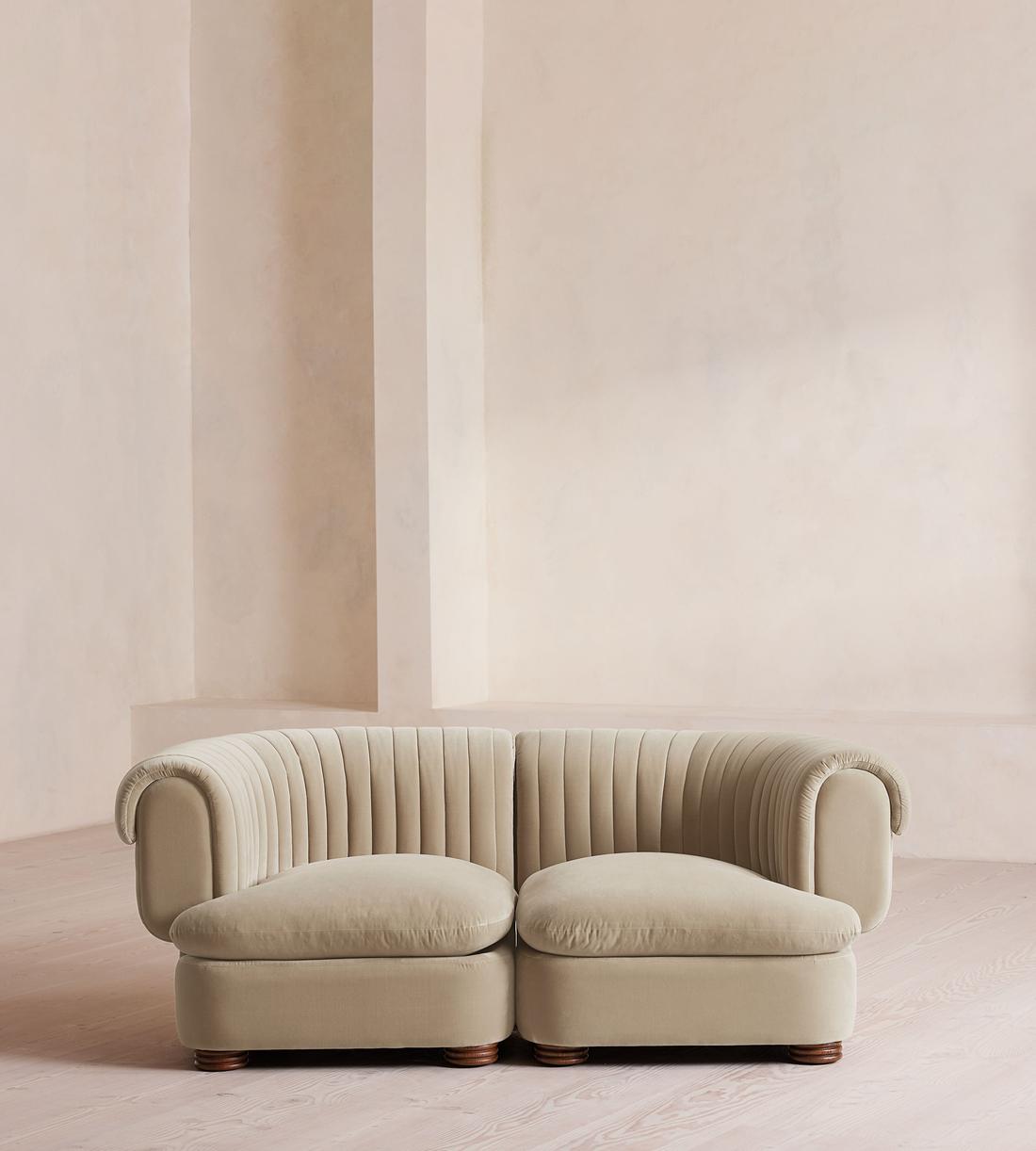Rava Sectional Sofa - Three Seater - Velvet - Oyster - US - Listing - Image 1
