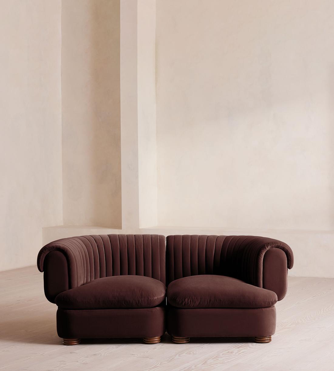 Rava Sectional Sofa - Three Seater - Velvet - Aubergine - US - Listing - Image 1