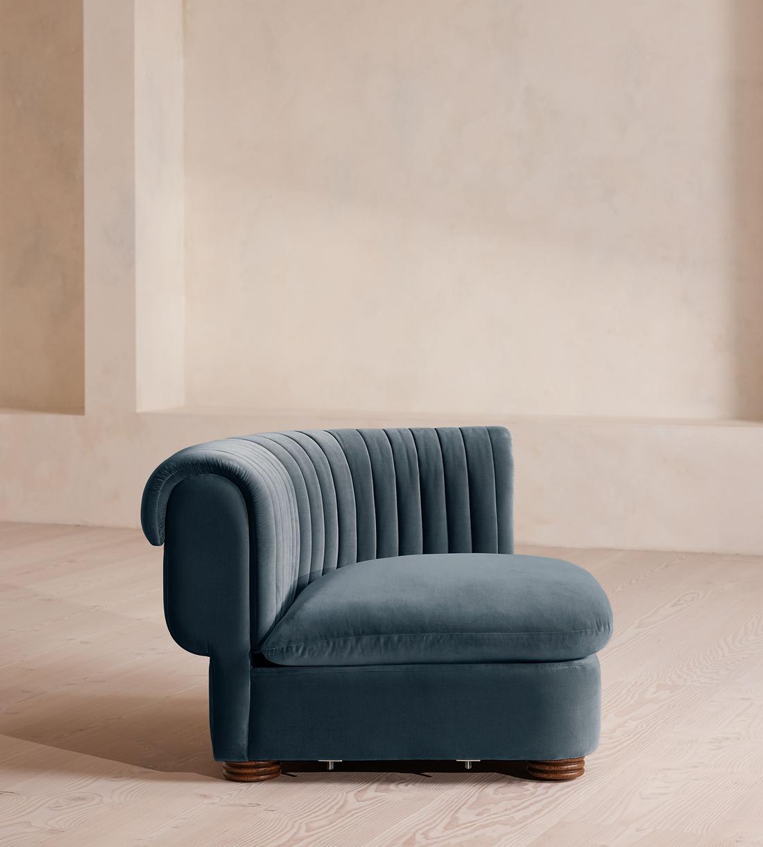Rava Modular Sofa - Left Arm Module - Velvet - Grey Blue - Image 7