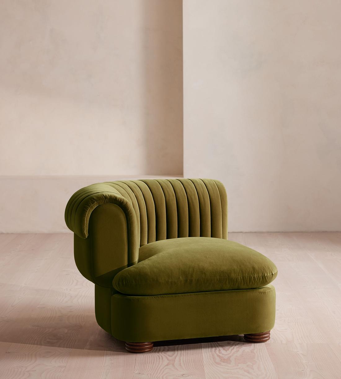 Rava Modular Sofa - Left Arm Module - Velvet - Olive - Image 2