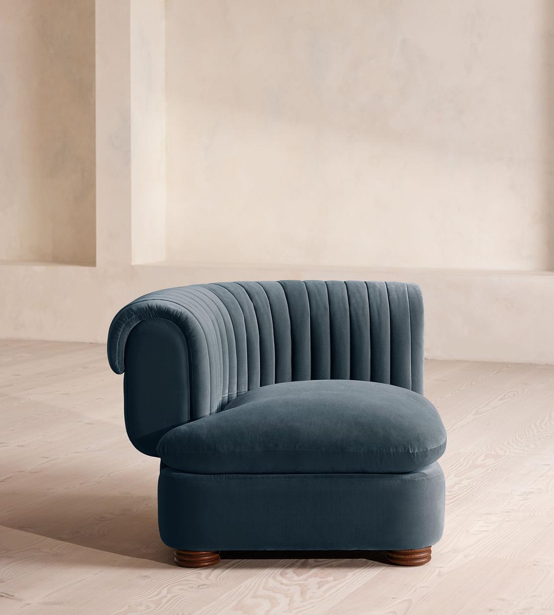 Rava Modular Sofa - Left Arm Module - Velvet - Grey Blue - Image 1