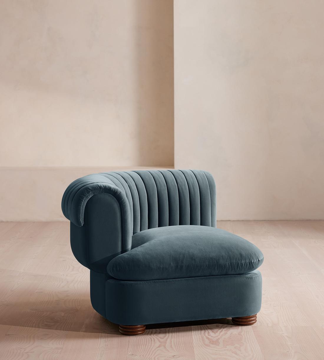 Rava Modular Sofa - Left Arm Module - Velvet - Grey Blue - Image 2