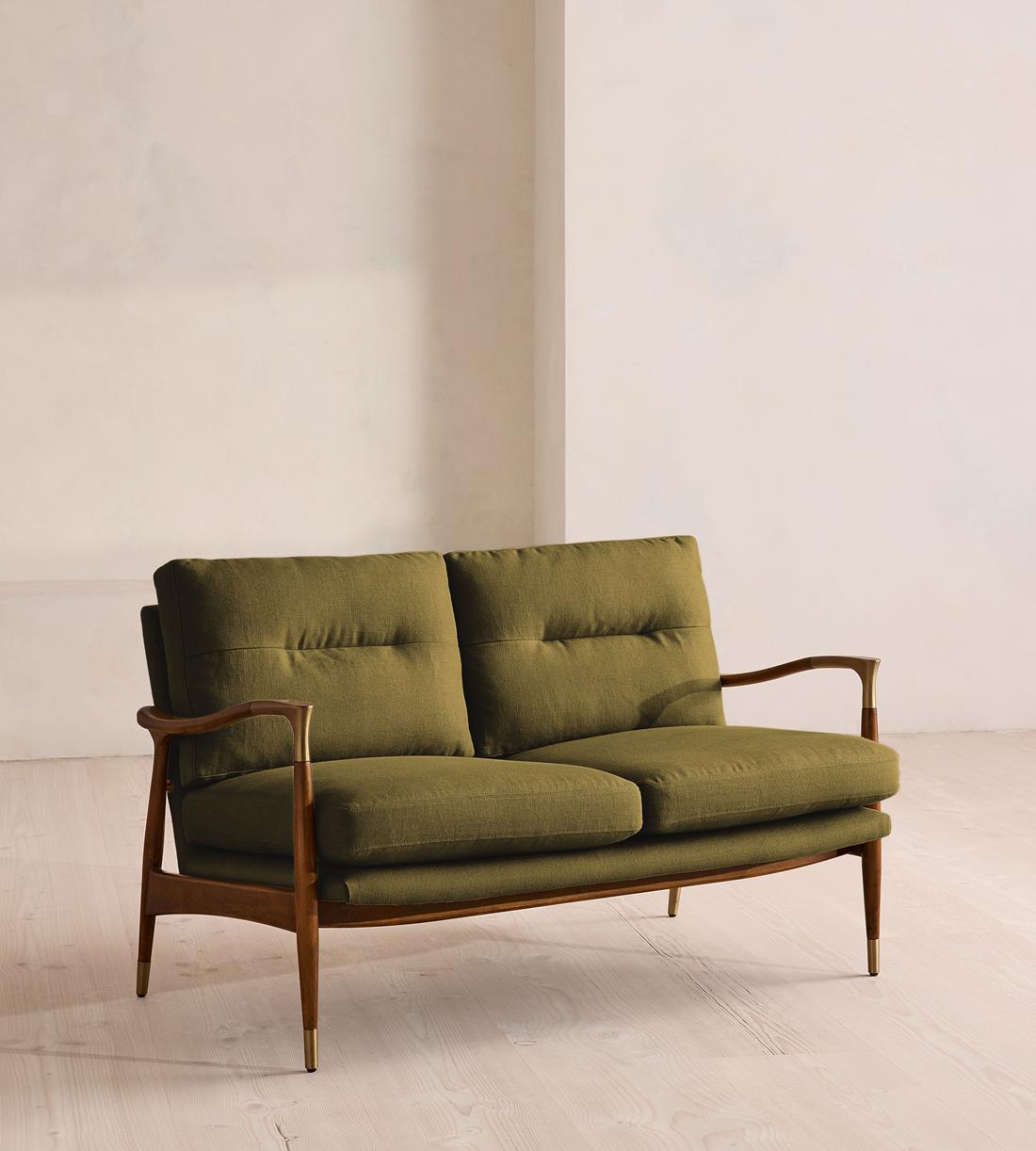 Theodore Two Seater Sofa - Linen - Olive - US - Listing - Image 1