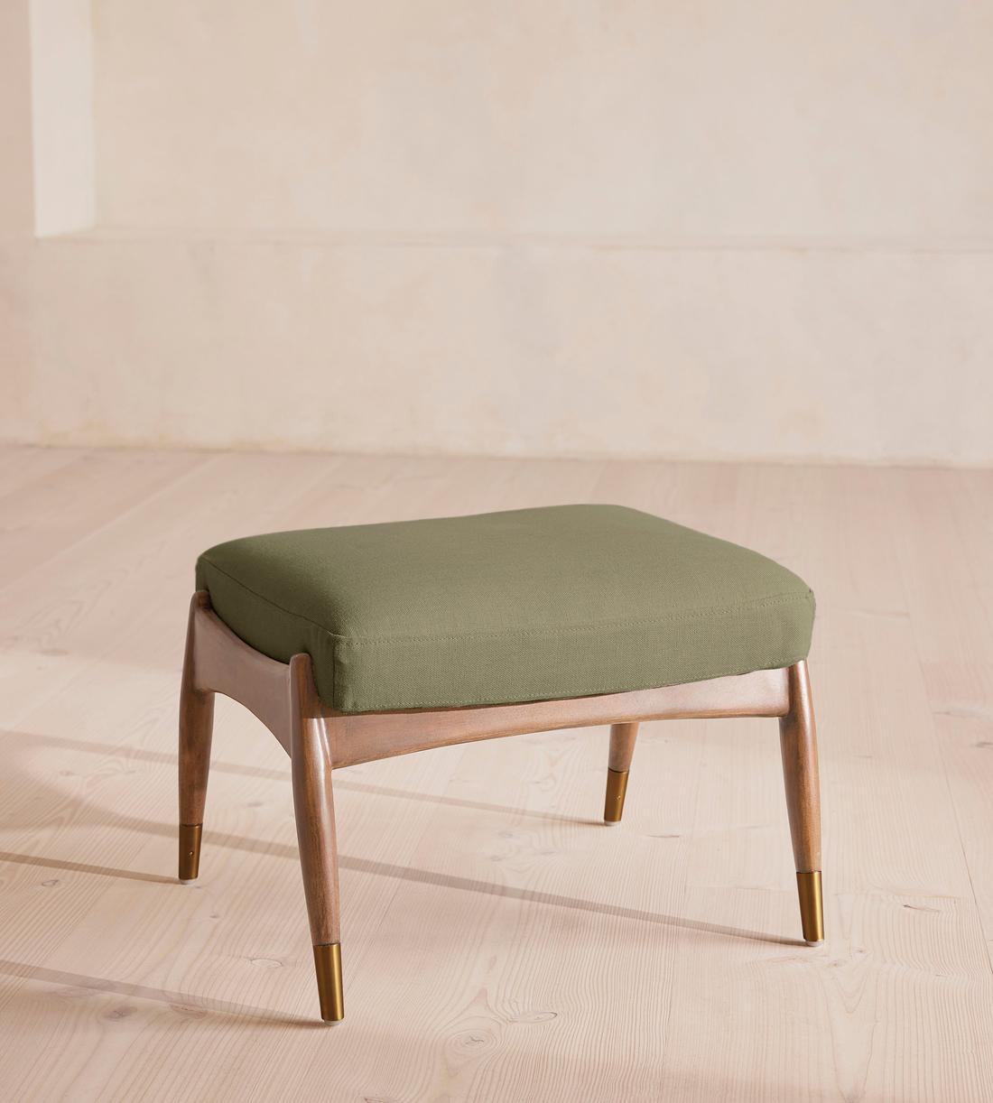 Theodore Oak Footstool - Linen - Sage - US - Listing - Image 1