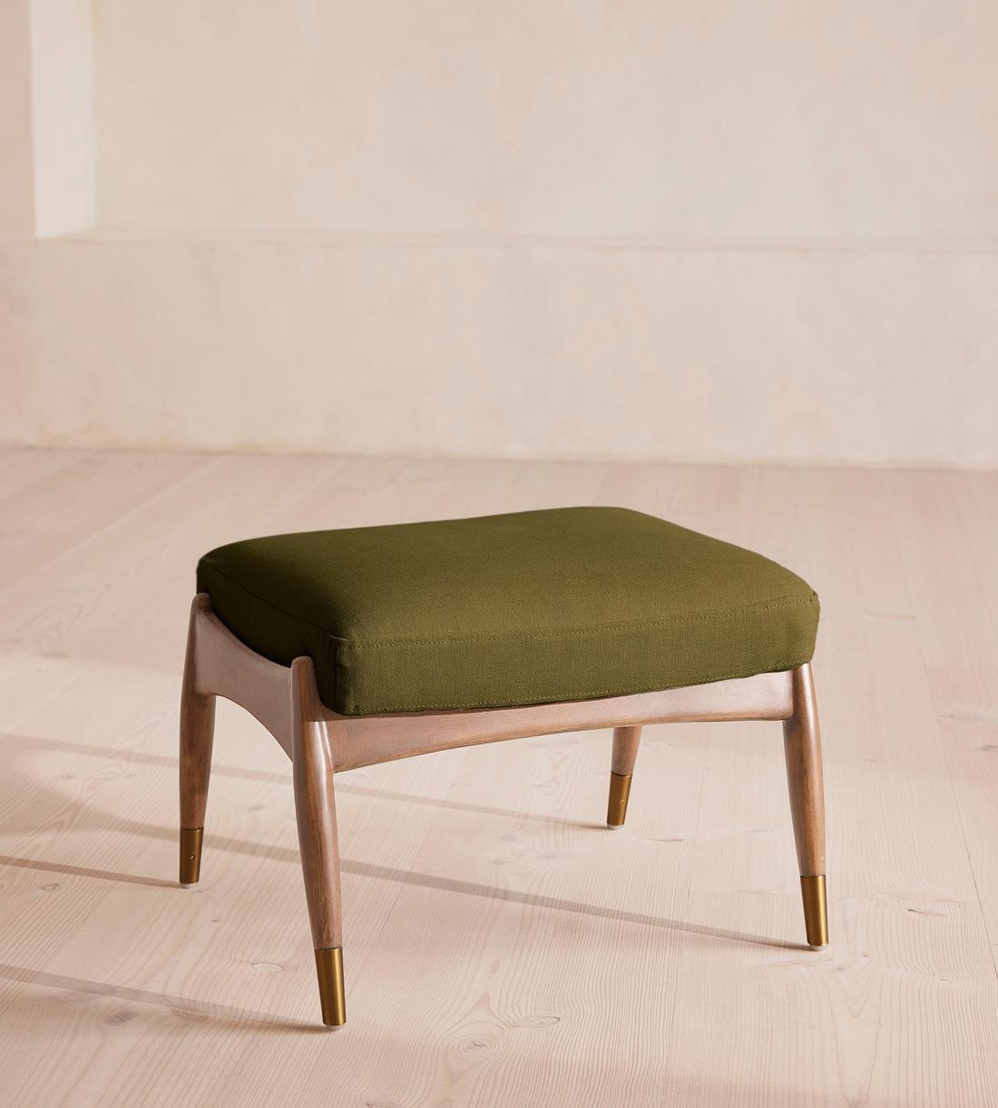 Theodore Oak Footstool - Linen - Olive - Listing - Image 1