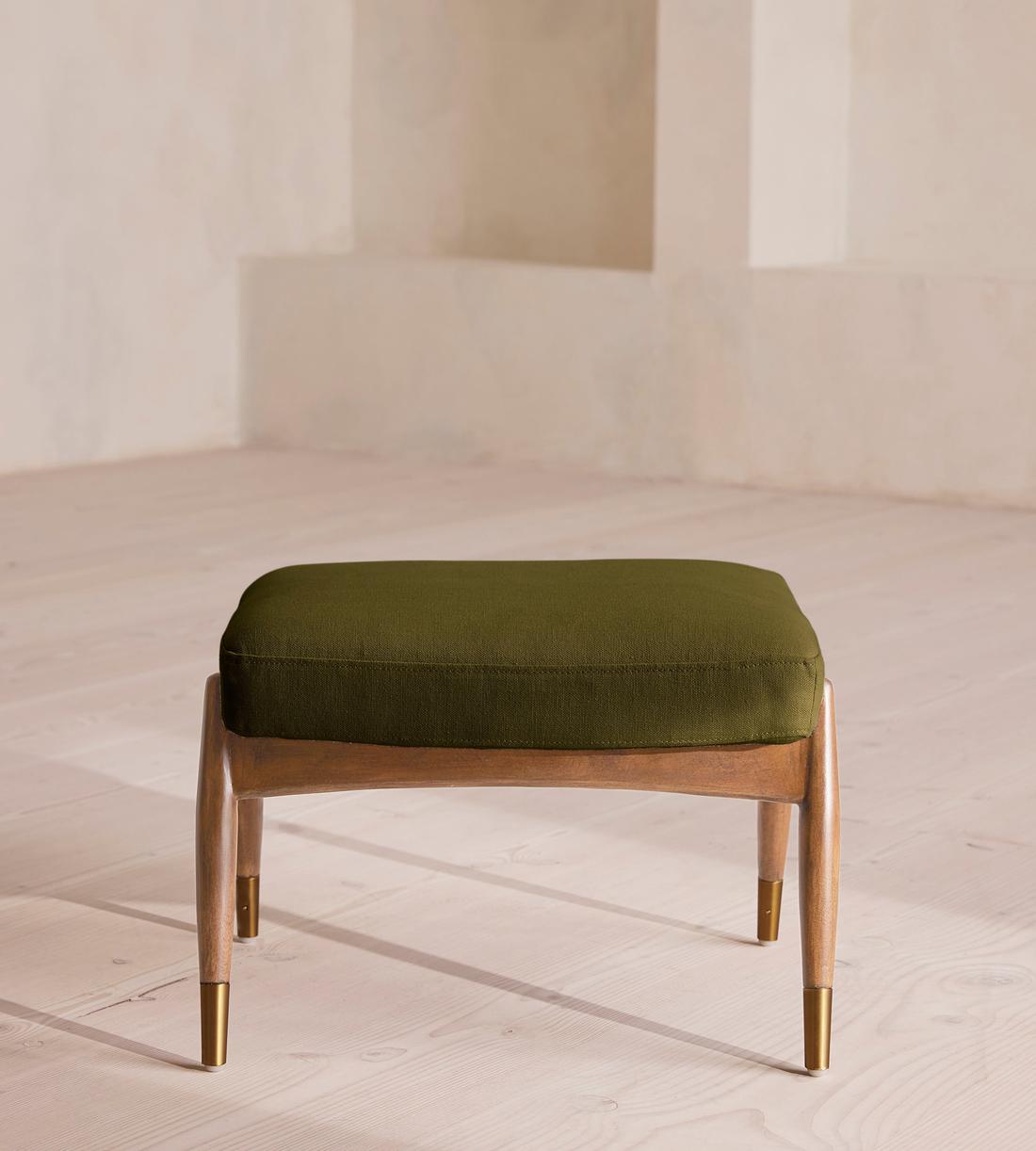 Theodore Oak Footstool - Linen - Olive - Listing - Image 2