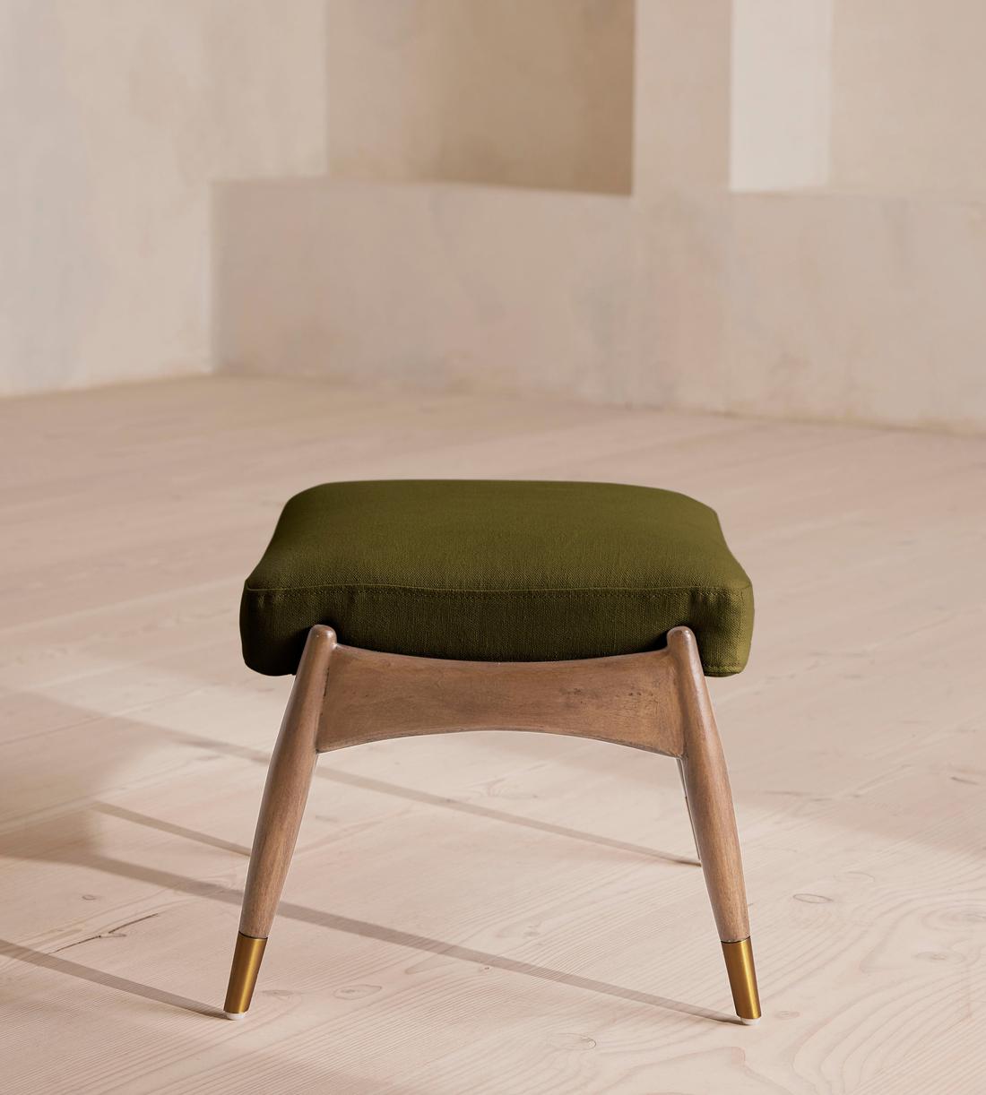 Theodore Oak Footstool - Linen - Olive - Images - Image 4