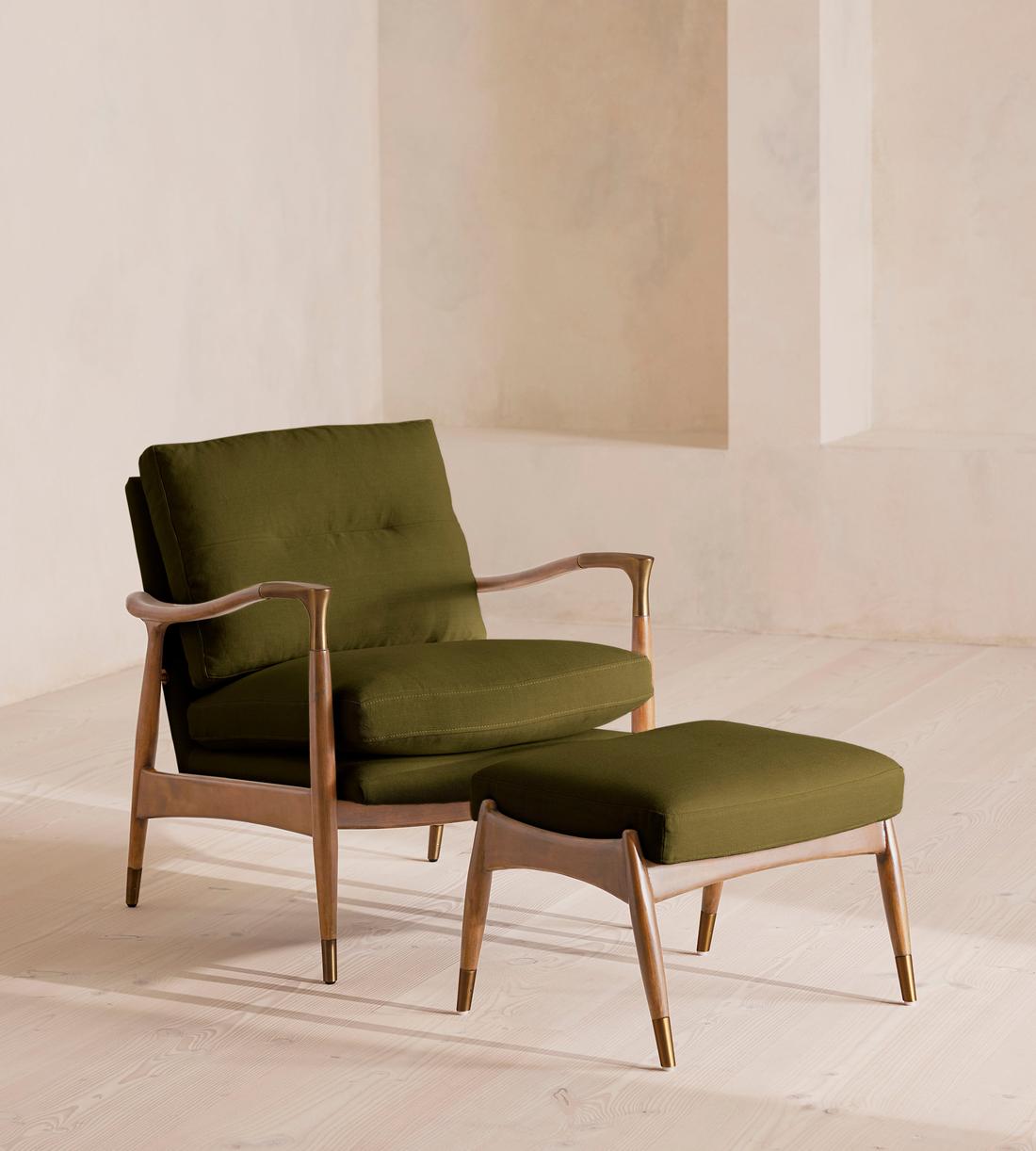 Theodore Oak Footstool - Linen - Olive - Images - Image 5