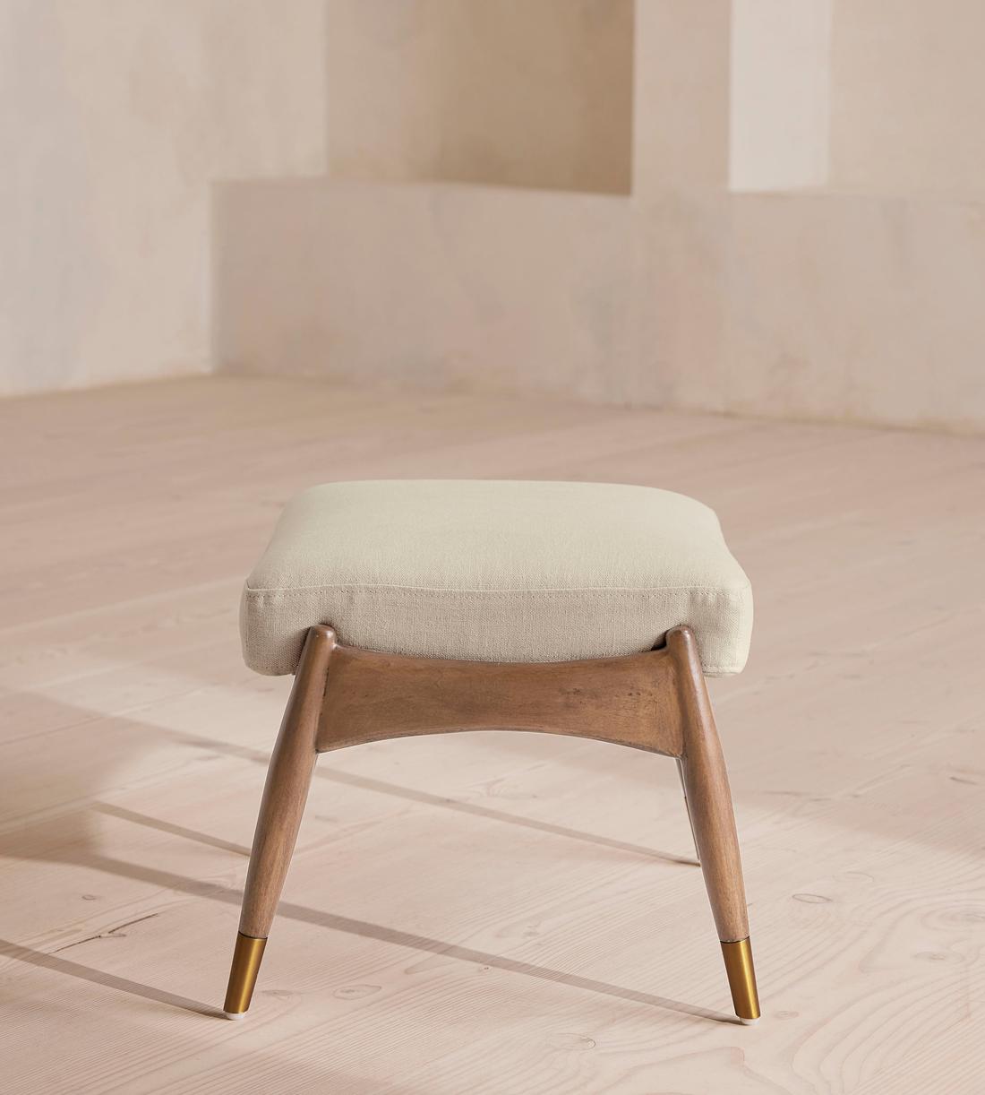 Theodore Oak Footstool - Linen - Bisque - Images - Image 4