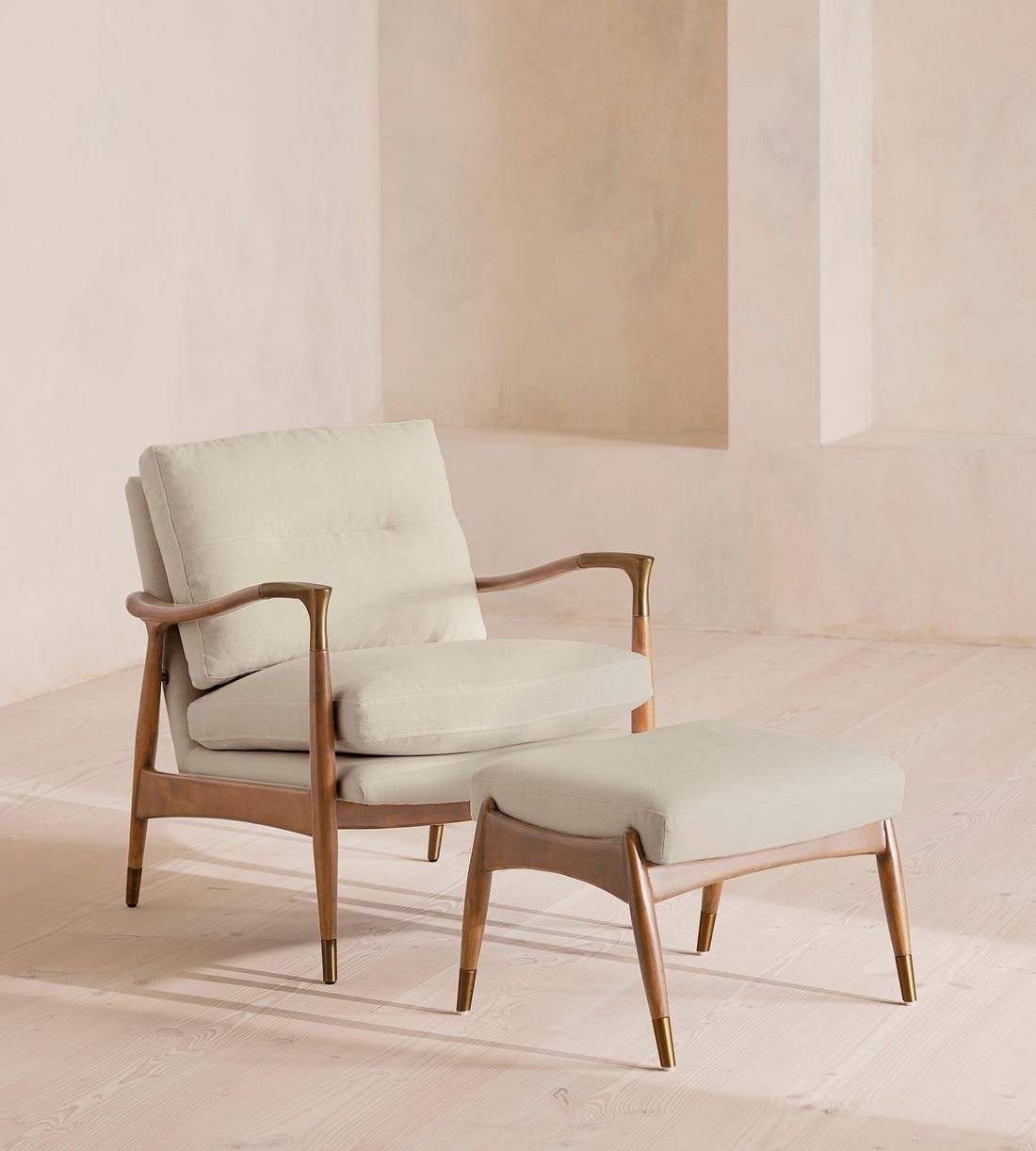 Theodore Oak Footstool - Linen - Bisque - Images - Image 5