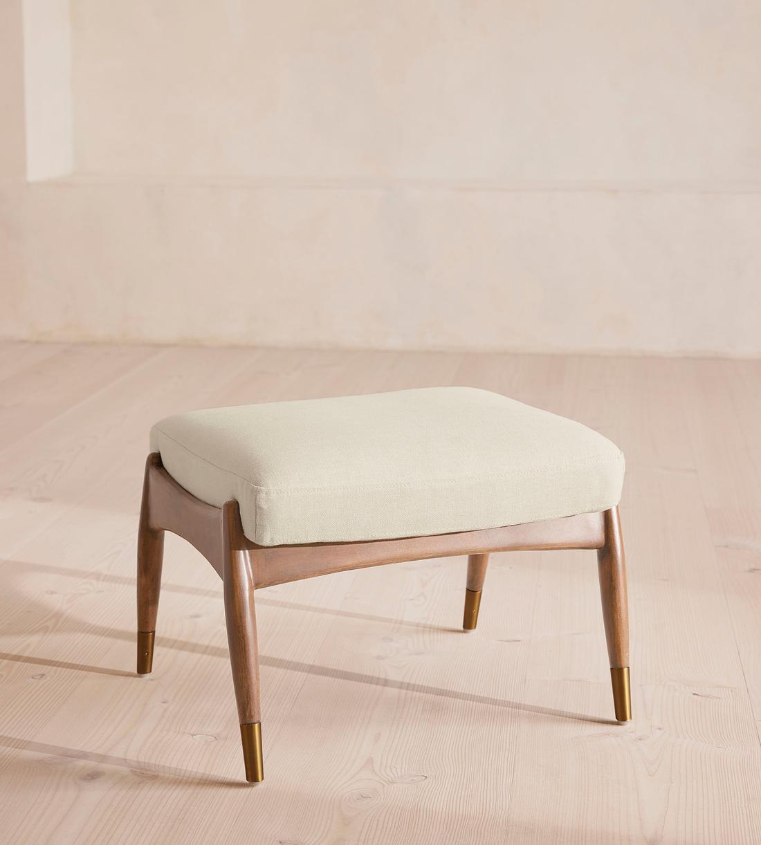 Theodore Oak Footstool - Linen - Bisque - US - Listing - Image 1