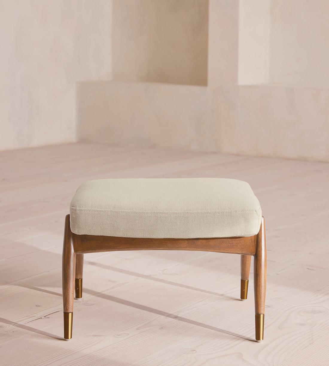 Theodore Oak Footstool - Linen - Bisque - US - Listing - Image 2