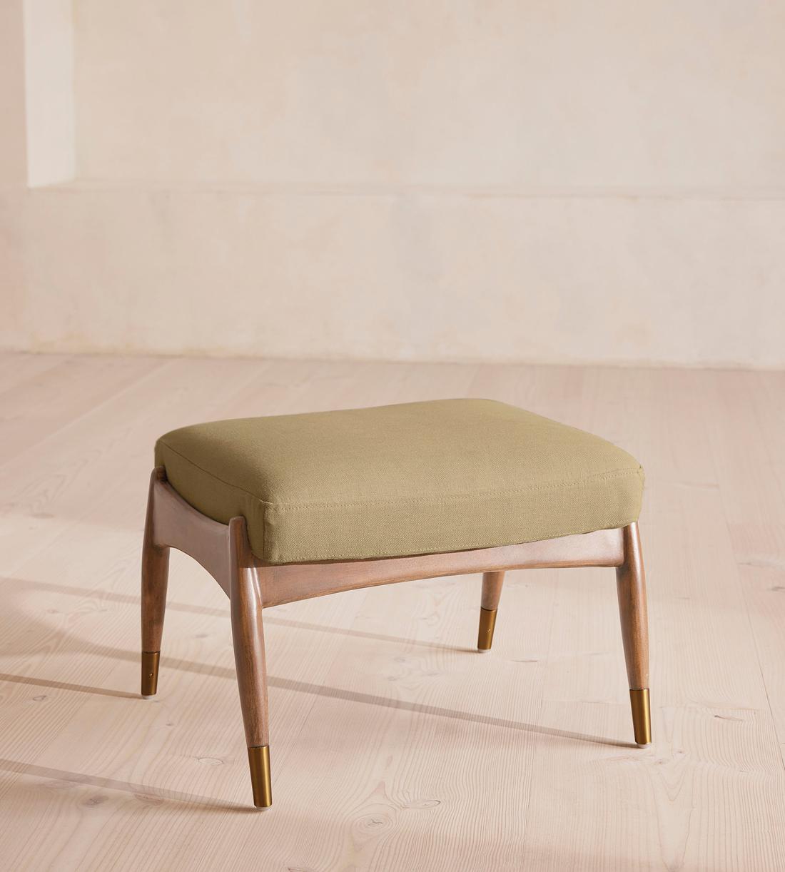 Theodore Oak Footstool - Linen - Wheat - Listing - Image 1