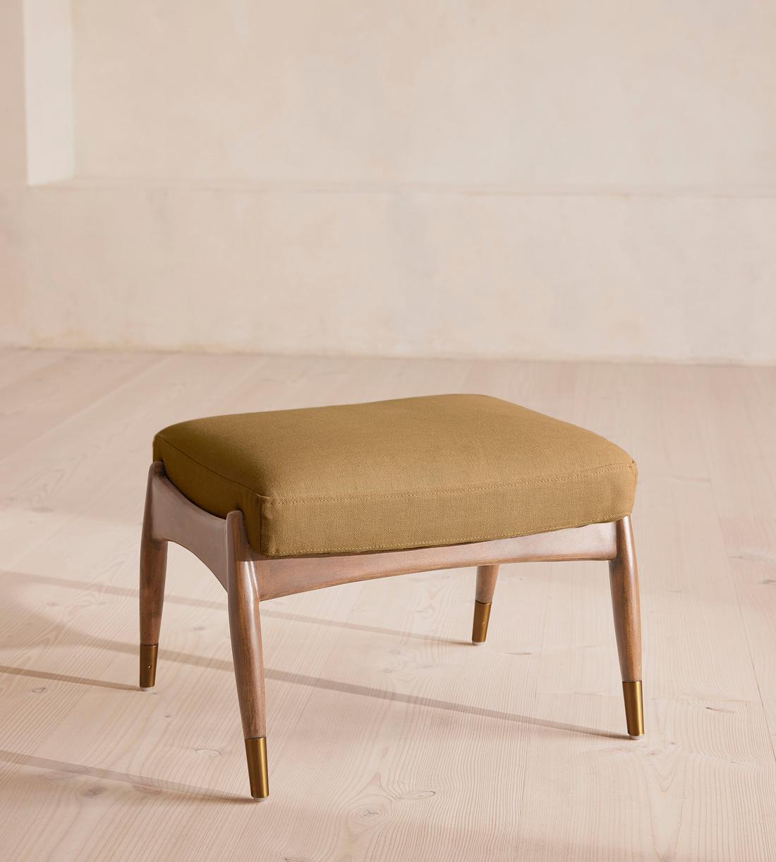 Theodore Oak Footstool - Linen - Ochre - US - Listing - Image 1