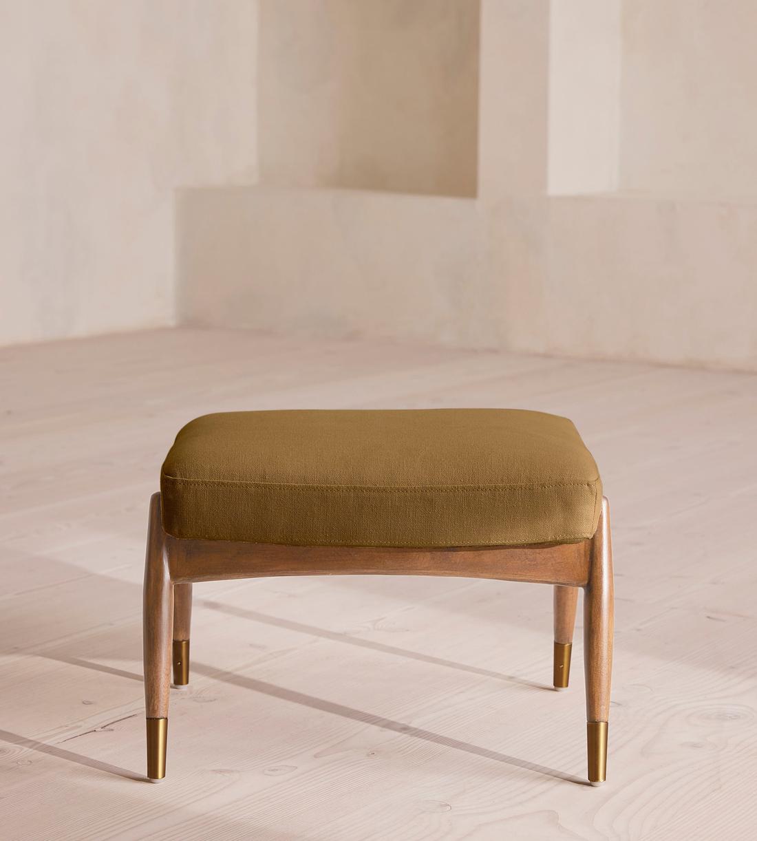 Theodore Oak Footstool - Linen - Ochre - US - Listing - Image 2