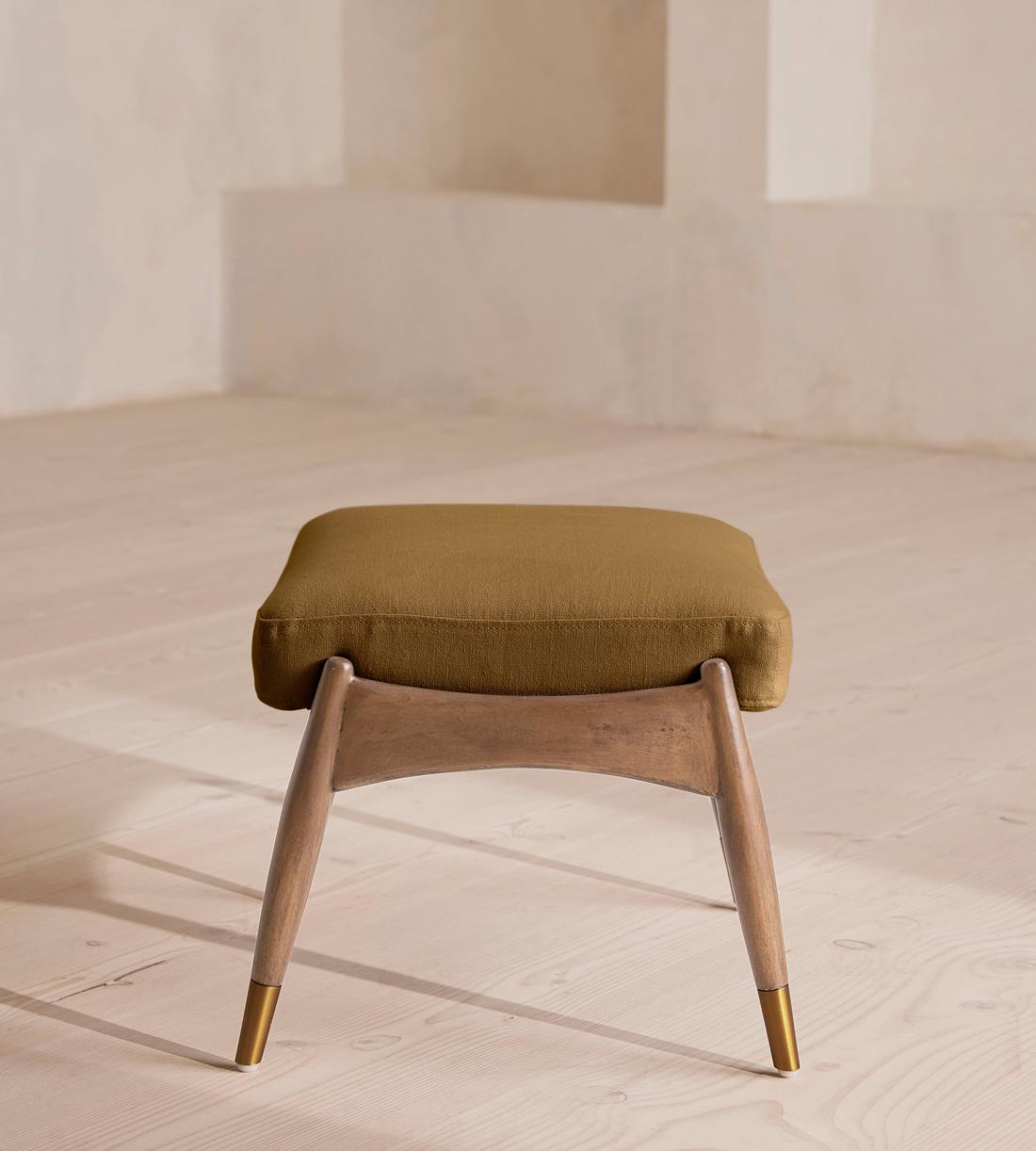 Theodore Oak Footstool - Linen - Ochre - US - Images - Image 4