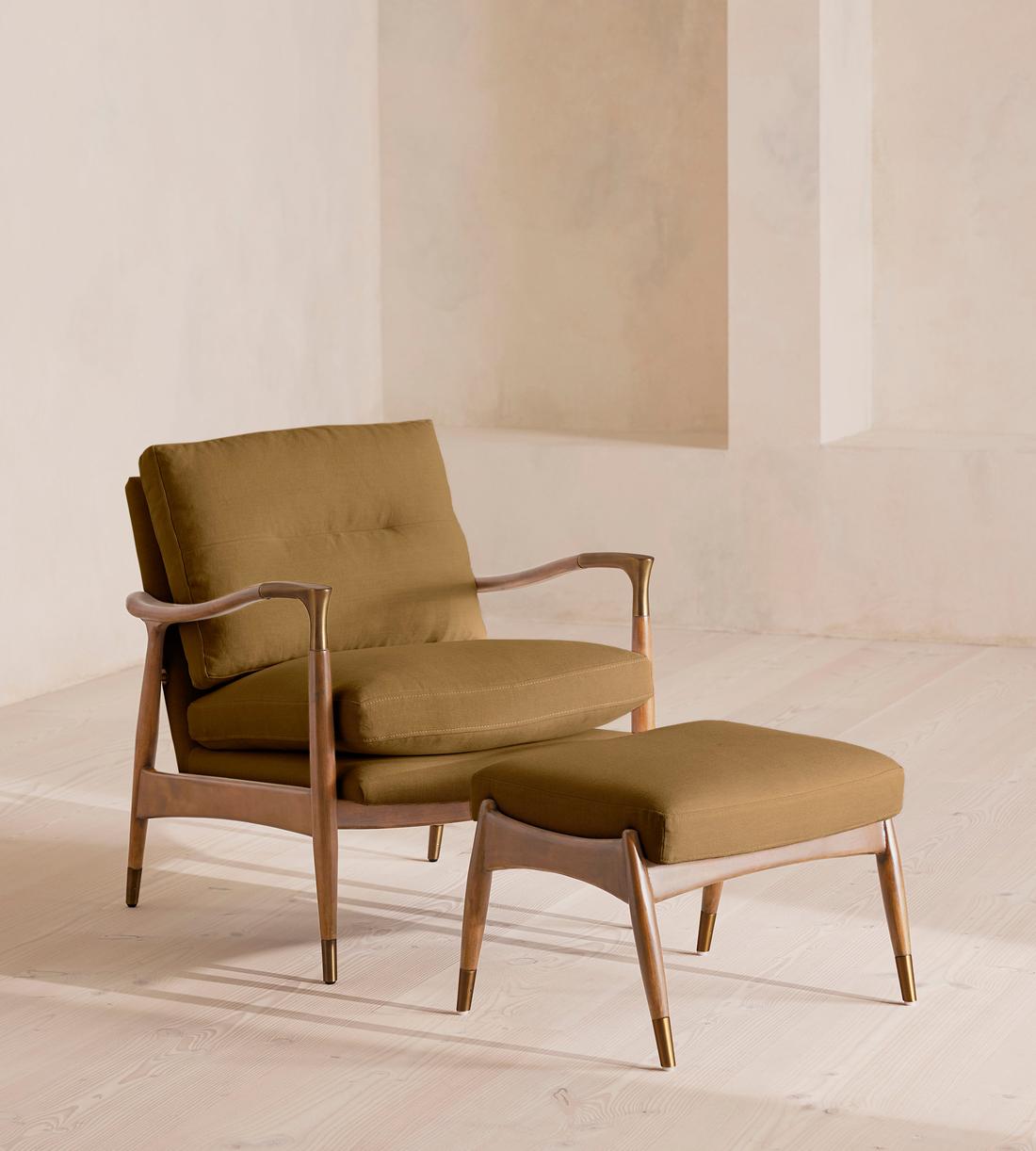 Theodore Oak Footstool - Linen - Ochre - US - Images - Image 5