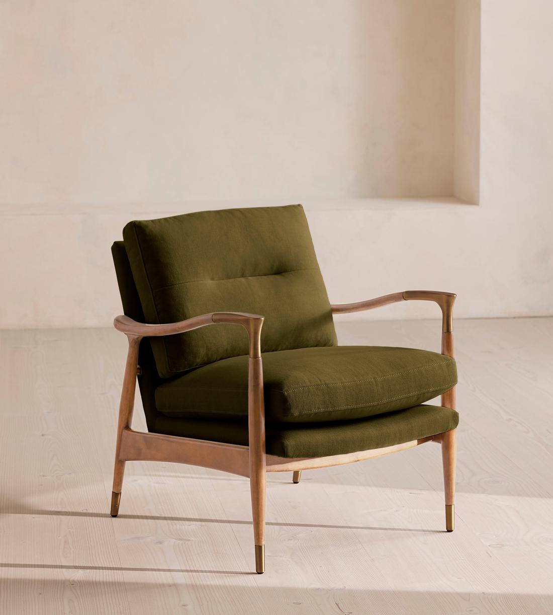 Theodore Oak Armchair - Linen - Olive - Listing - Image 1