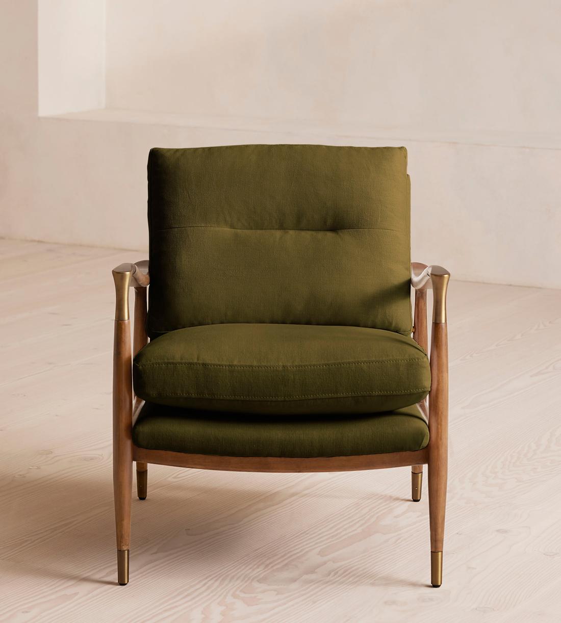 Theodore Oak Armchair - Linen - Olive - Listing - Image 2