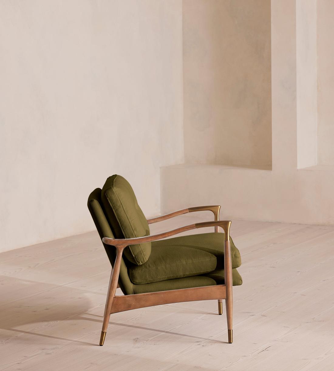 Theodore Oak Armchair - Linen - Olive - Images - Image 3