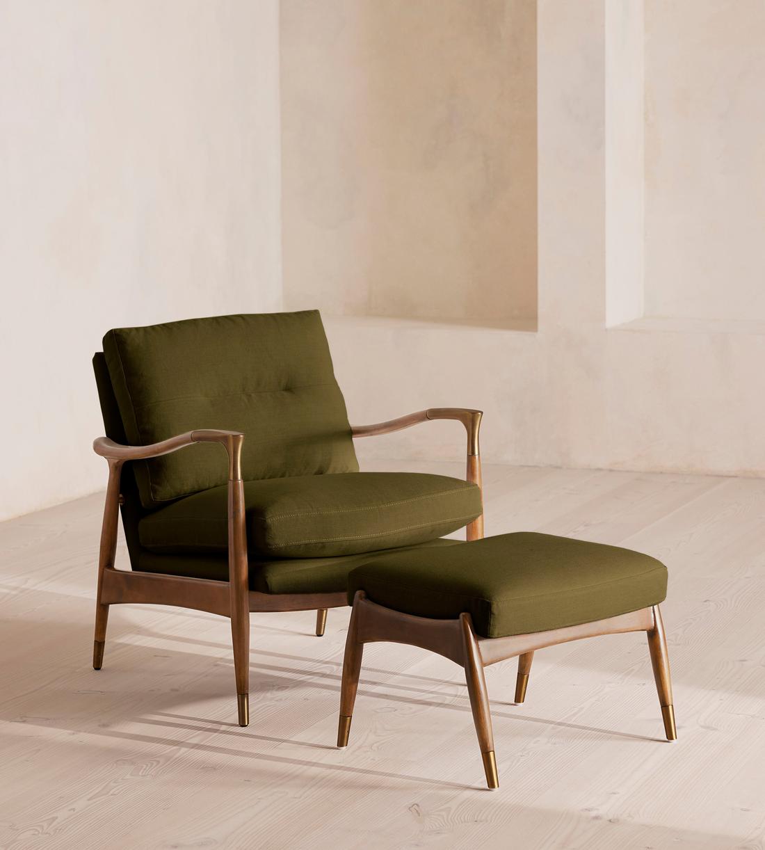 Theodore Oak Armchair - Linen - Olive - Images - Image 5