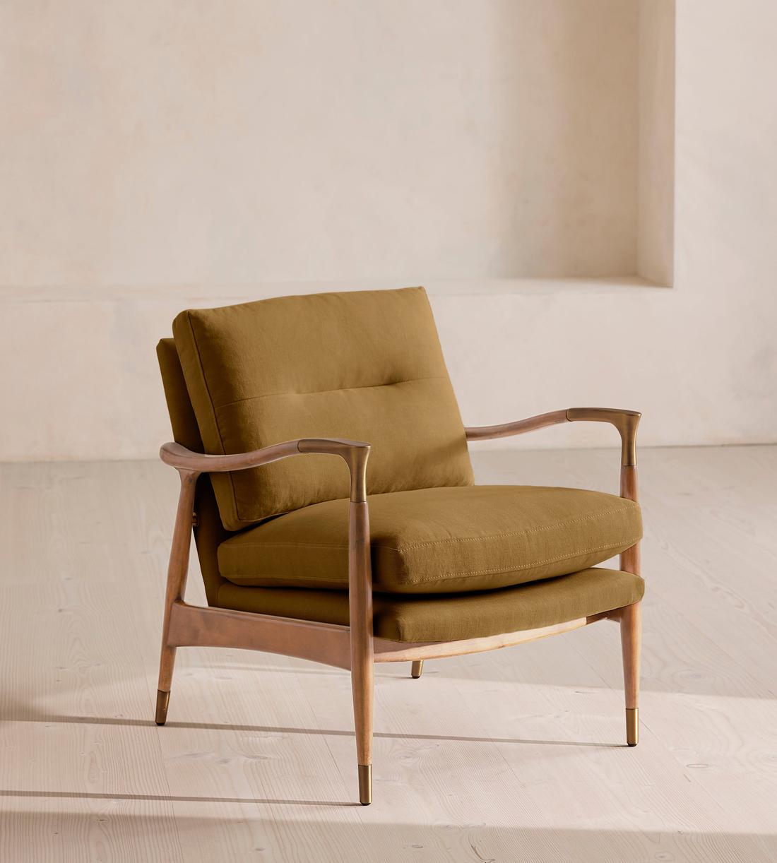Theodore Oak Armchair - Linen - Ochre - US - Listing - Image 1