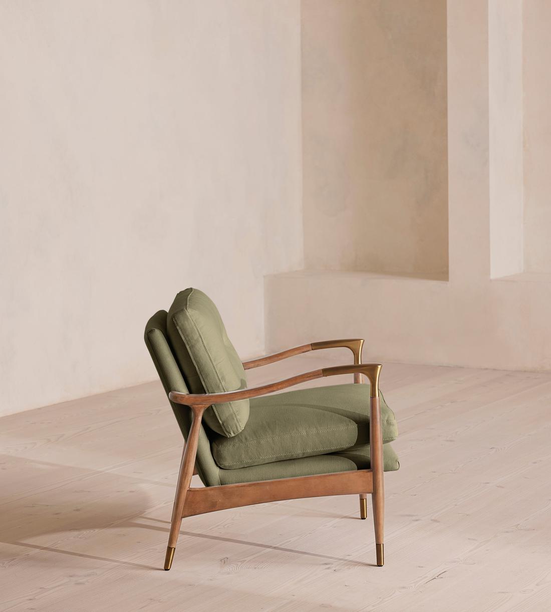Theodore Oak Armchair - Linen - Sage - Images - Image 3