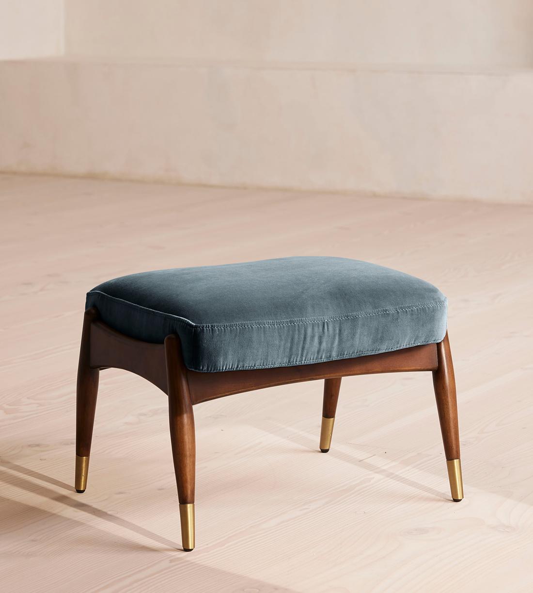 Theodore Footstool - Velvet - Grey Blue - Listing - Image 1