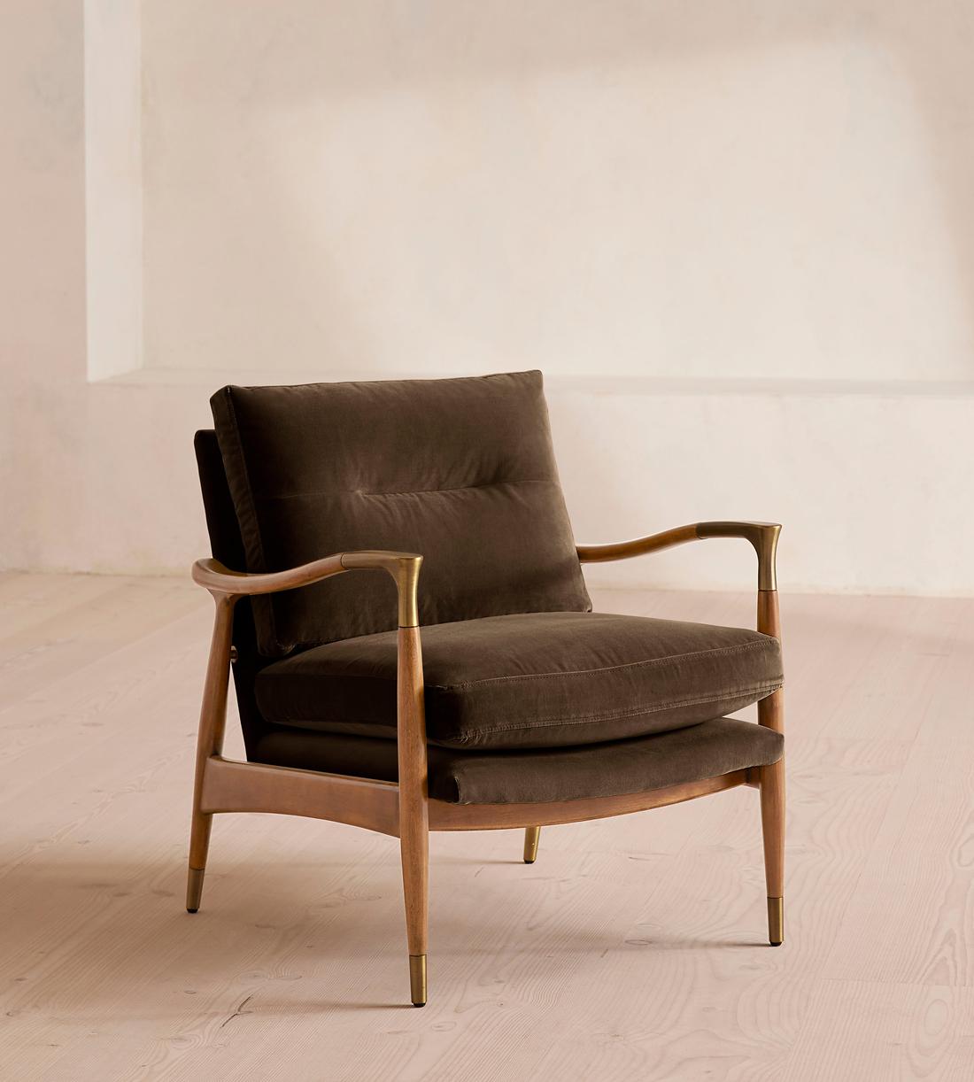 Theodore Oak Armchair - Velvet - Chocolate Brown - Listing - Image 1