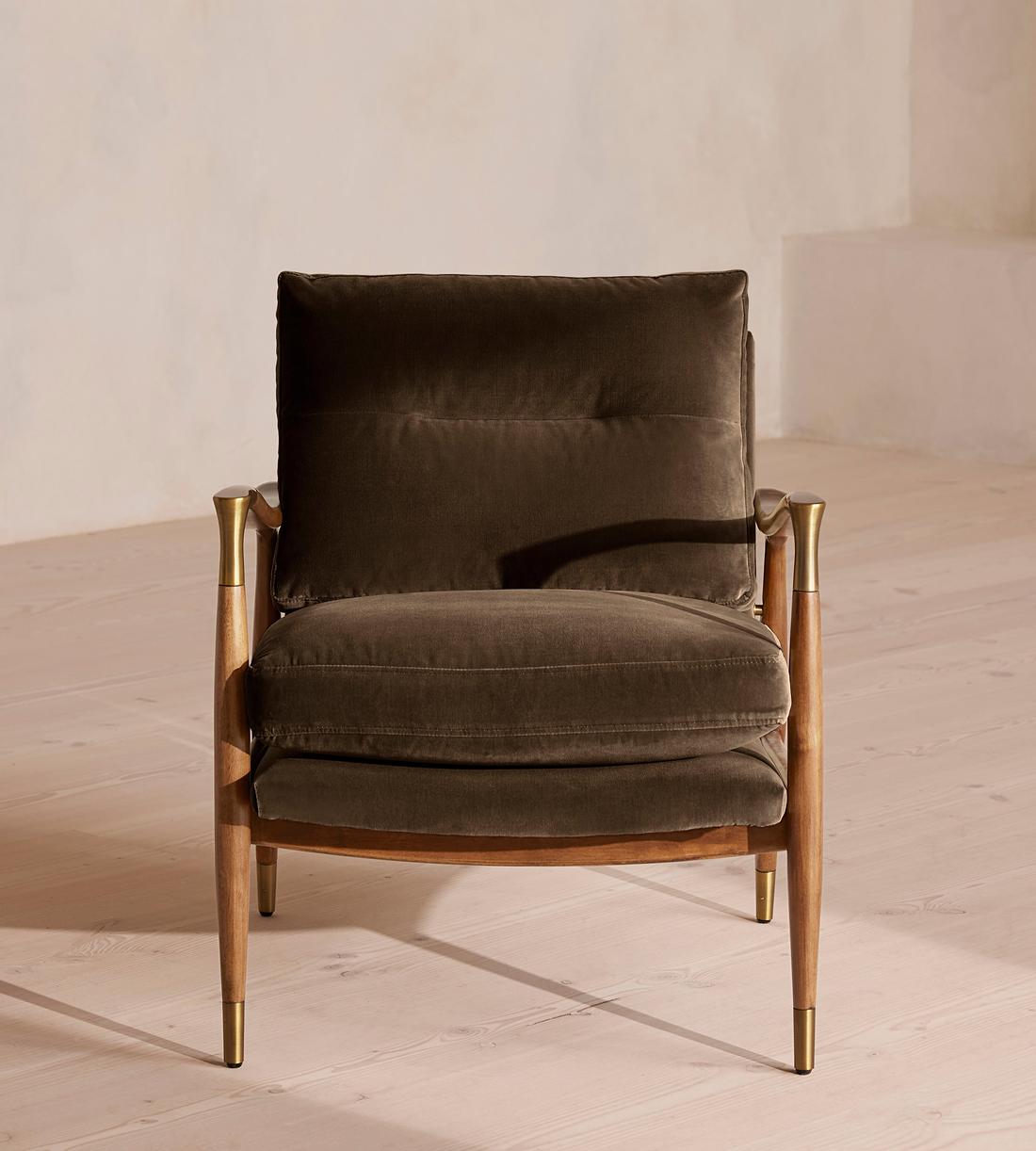 Theodore Oak Armchair - Velvet - Chocolate Brown - Listing - Image 2