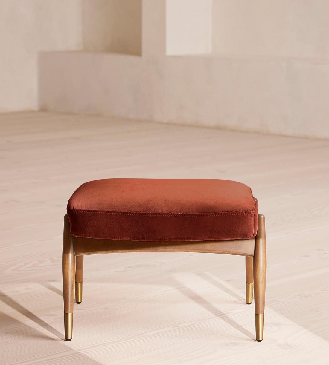 Theodore Oak Footstool Velvet Rust - Listing - Image 2