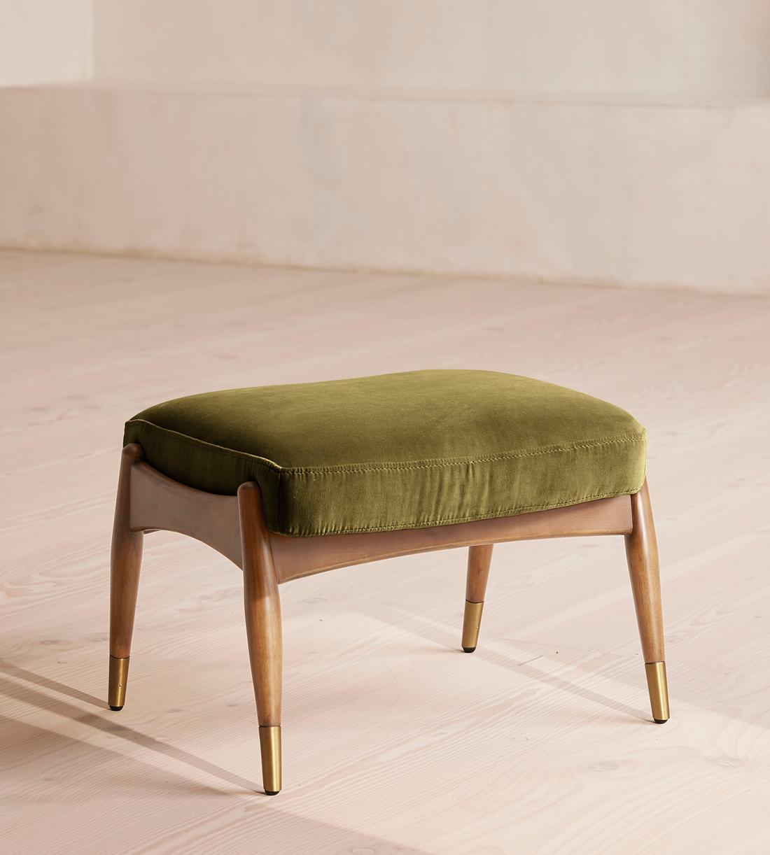 Theodore Oak Footstool Velvet Olive - US - Listing - Image 1