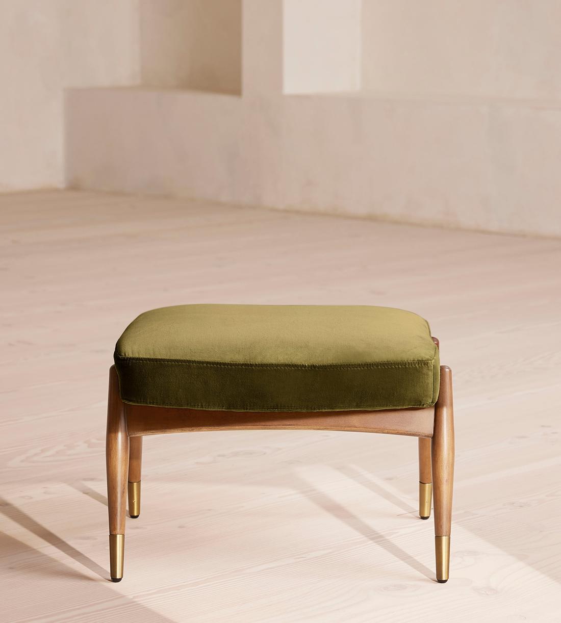 Theodore Oak Footstool Velvet Olive - US - Listing - Image 2