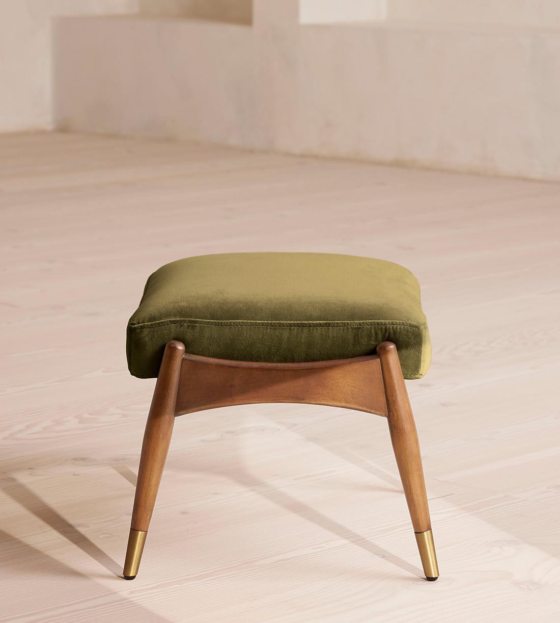Theodore Oak Footstool Velvet Olive - US - Images - Image 3