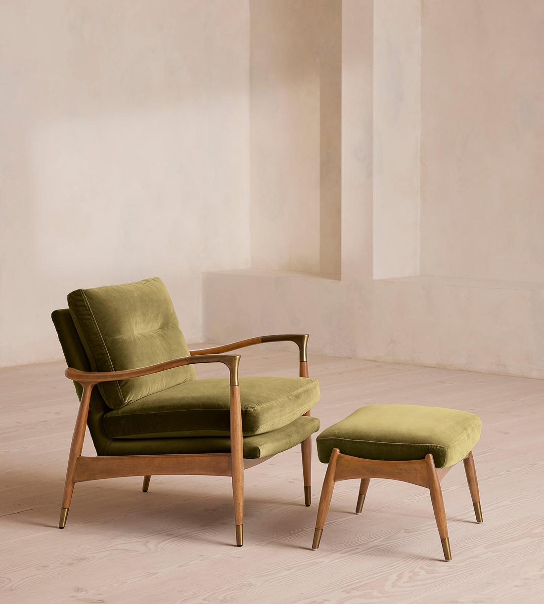 Theodore Oak Footstool Velvet Olive - US - Images - Image 4