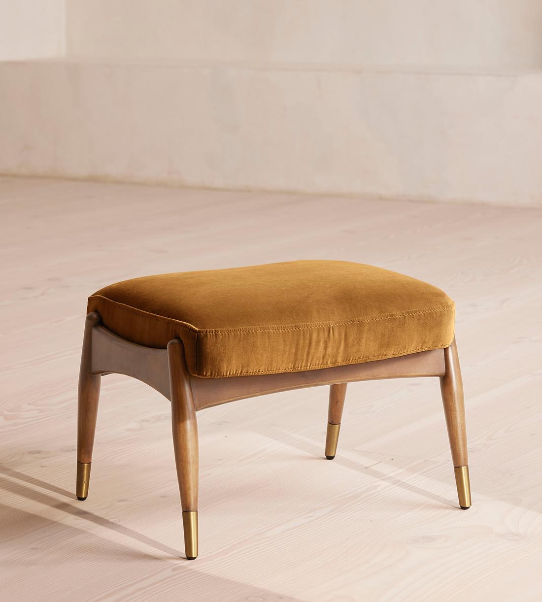 Theodore Oak Footstool - Velvet - Mustard - Listing - Image 1