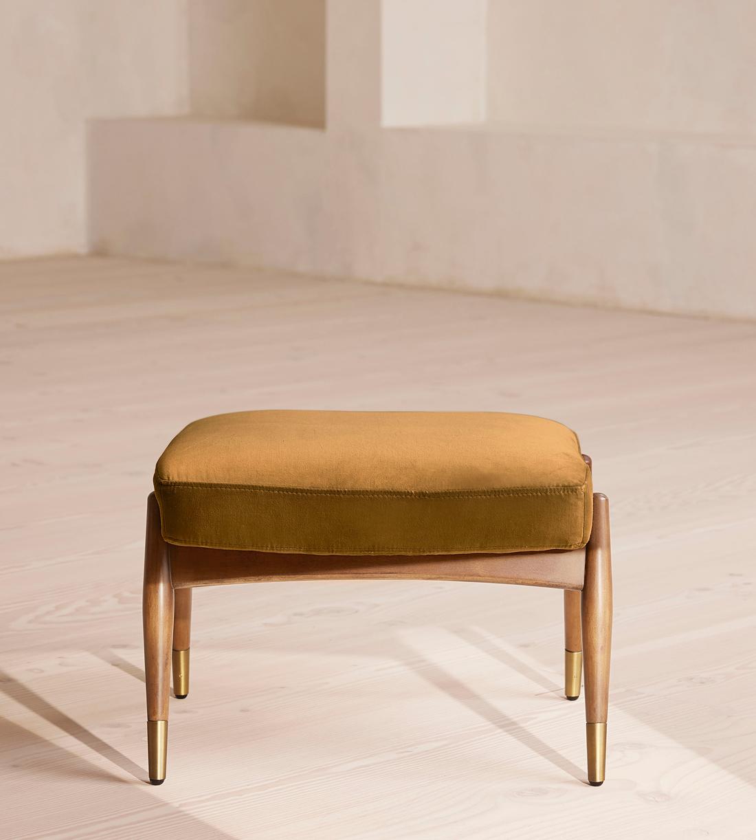 Theodore Oak Footstool - Velvet - Mustard - US - Listing - Image 2