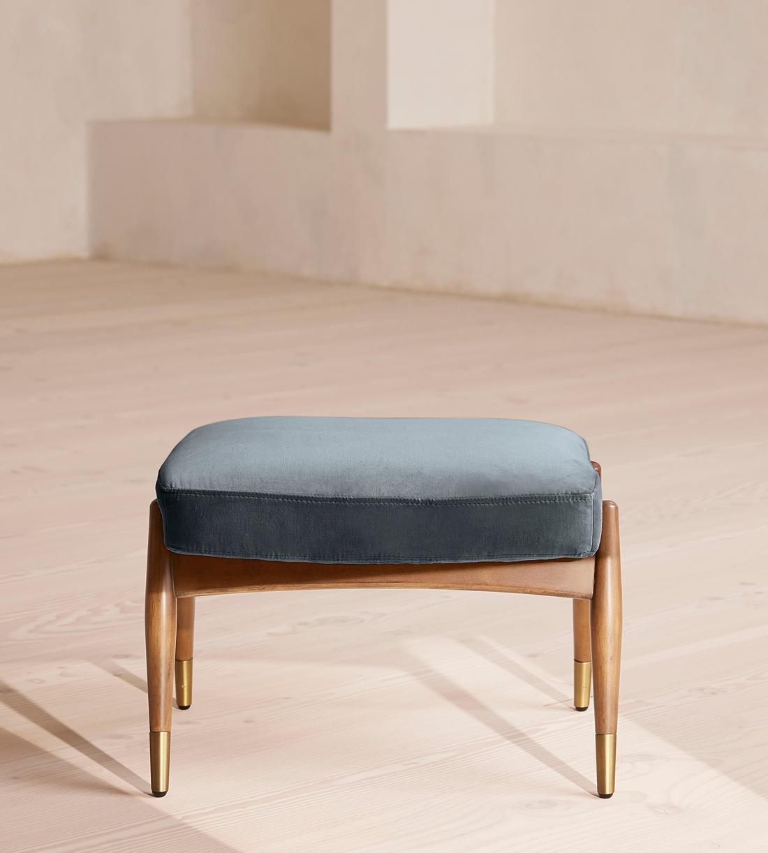 Theodore Oak Footstool - Velvet - Grey Blue - Listing - Image 2