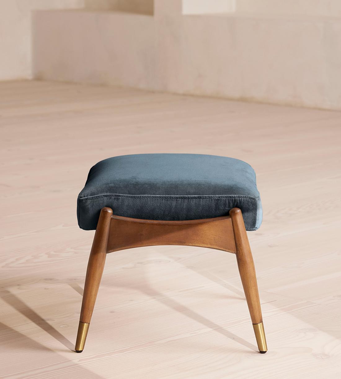 Theodore Oak Footstool - Velvet - Grey Blue - Images - Image 3