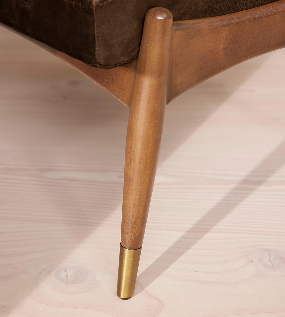 Theodore Oak Footstool - Velvet - Chocolate Brown - Images - Image 5