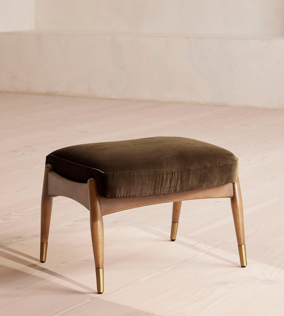 Theodore Oak Footstool - Velvet - Chocolate Brown - US - Listing - Image 1