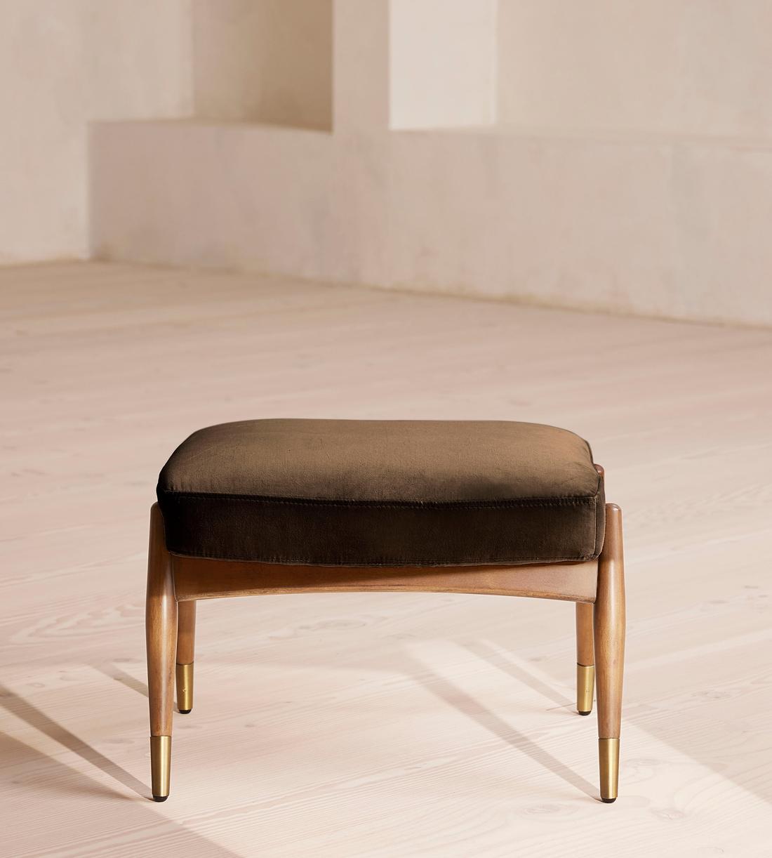 Theodore Oak Footstool - Velvet - Chocolate Brown - US - Listing - Image 2