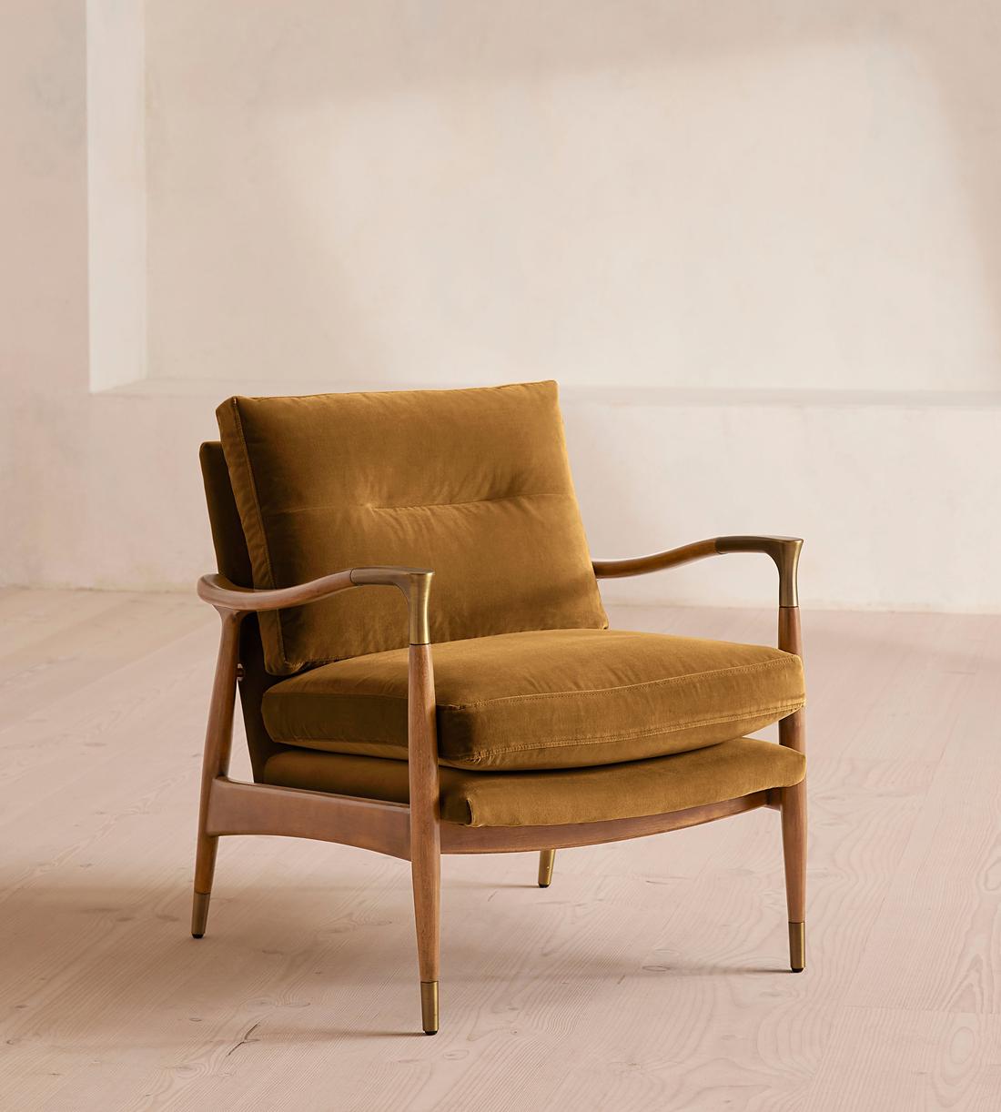 Theodore Oak Armchair - Velvet - Mustard - Listing - Image 1
