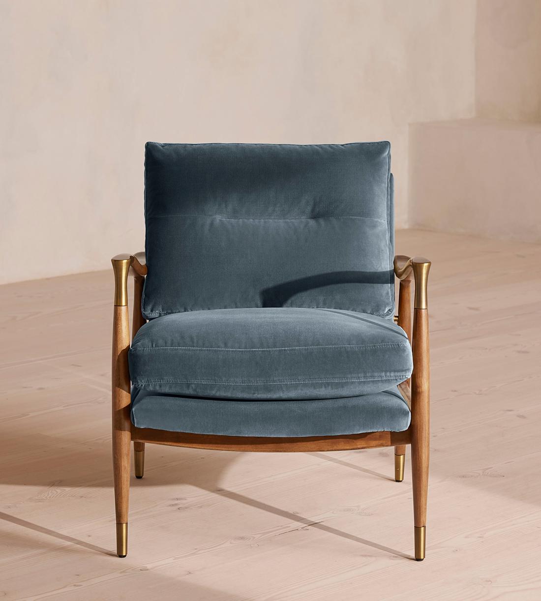 Theodore Oak Armchair - Velvet - Grey Blue - Listing - Image 2