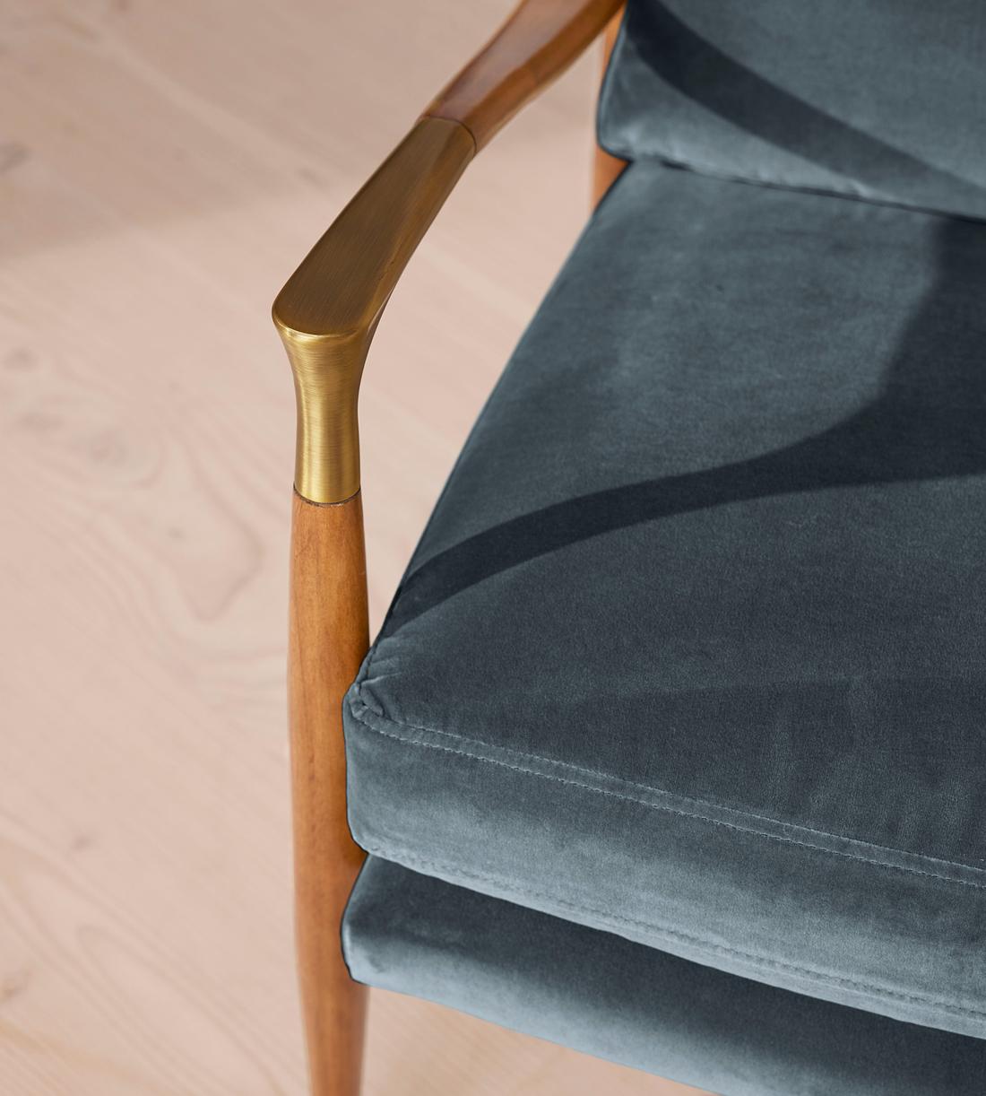 Theodore Oak Armchair - Velvet - Grey Blue - Images - Image 5